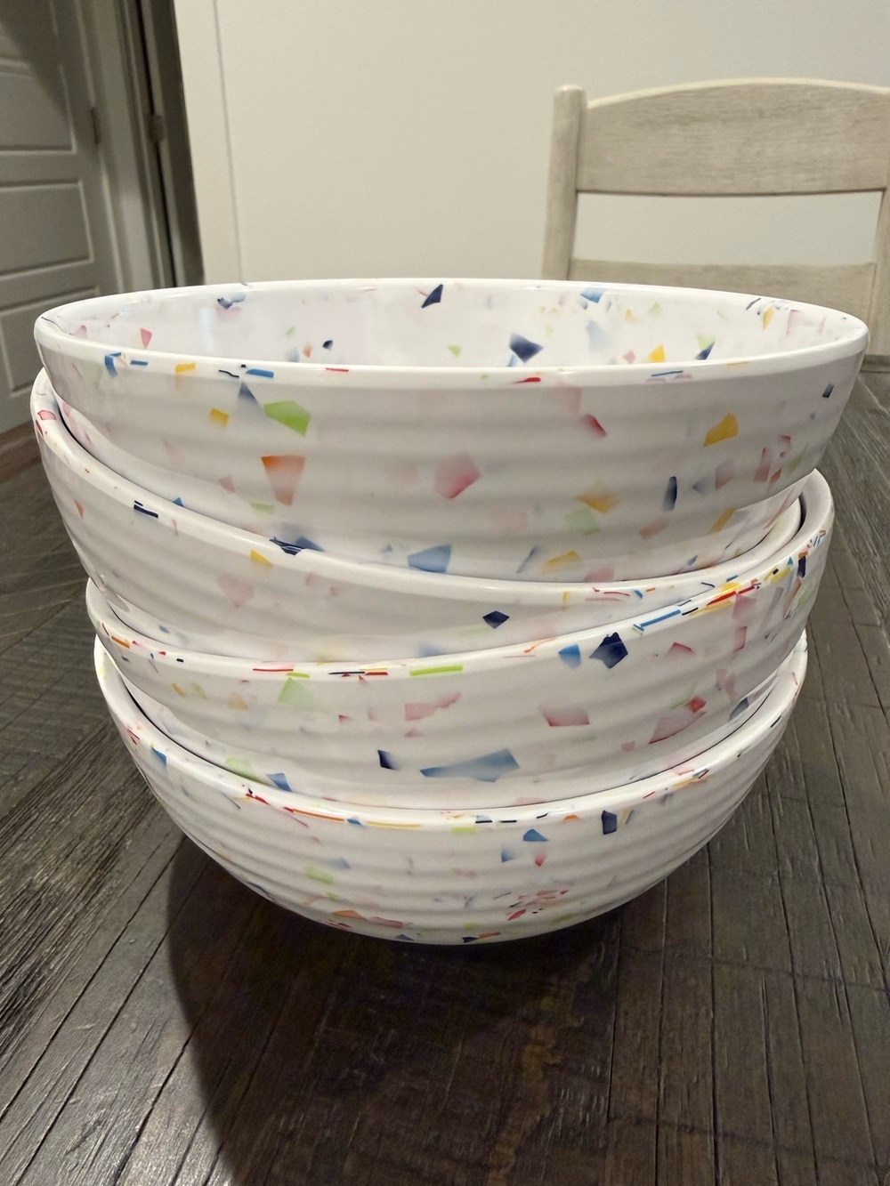 Nautica Set of 4 Home White Confetti Colorful Pattern Melamine Bowls New